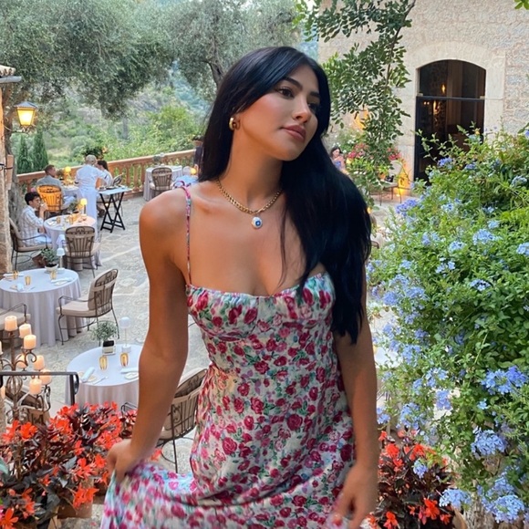 Zara Rose Print Satin Midi Dress - Picture 2 of 5